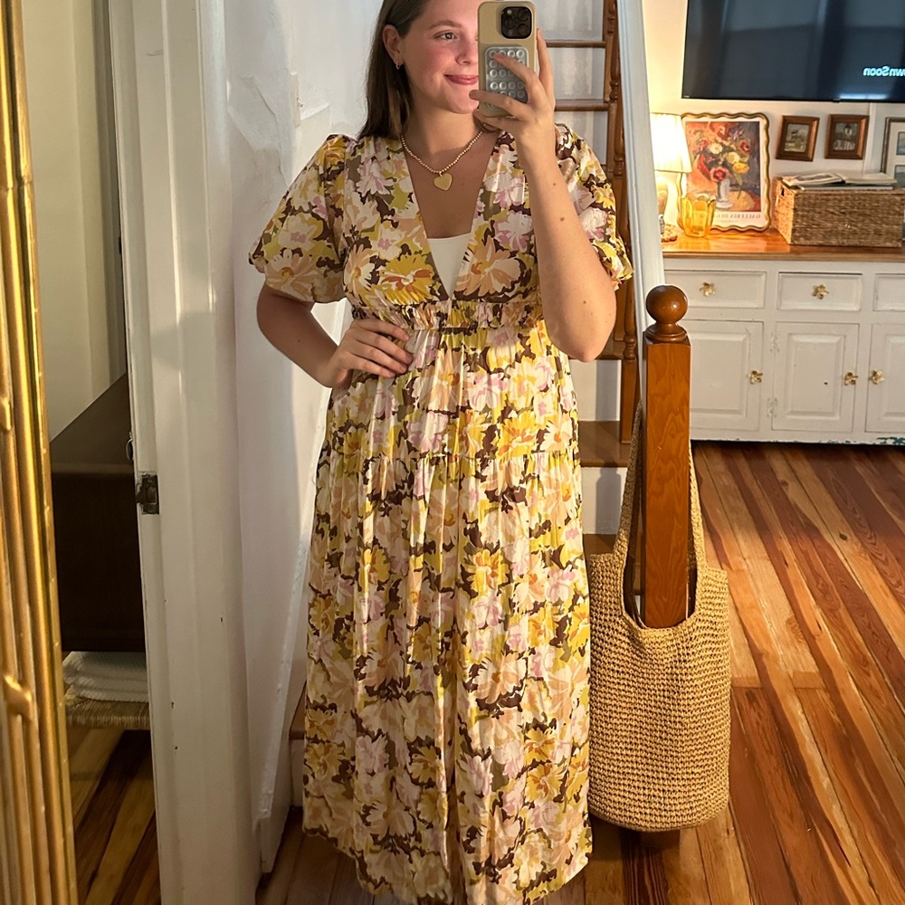 MINKPINK Floral Yellow Midi Dress
